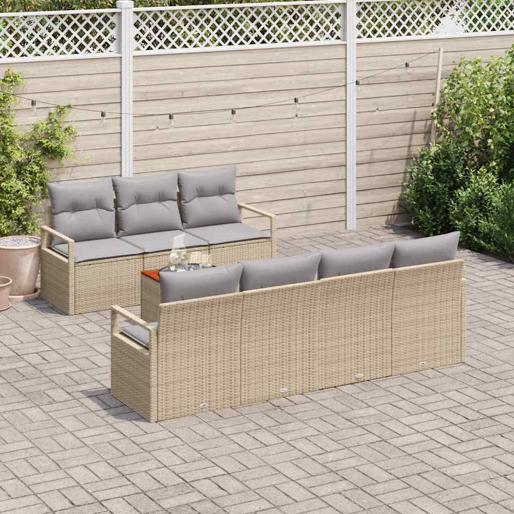 Havesofa Sæt med pude 8 pcs Beige polyrattan