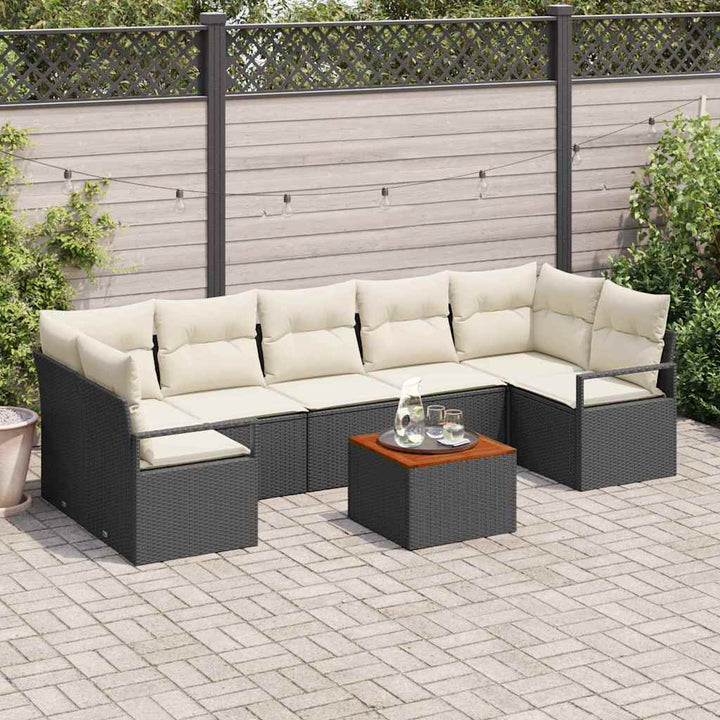 Havesofa Sæt 8 stk. Sort polyrattan