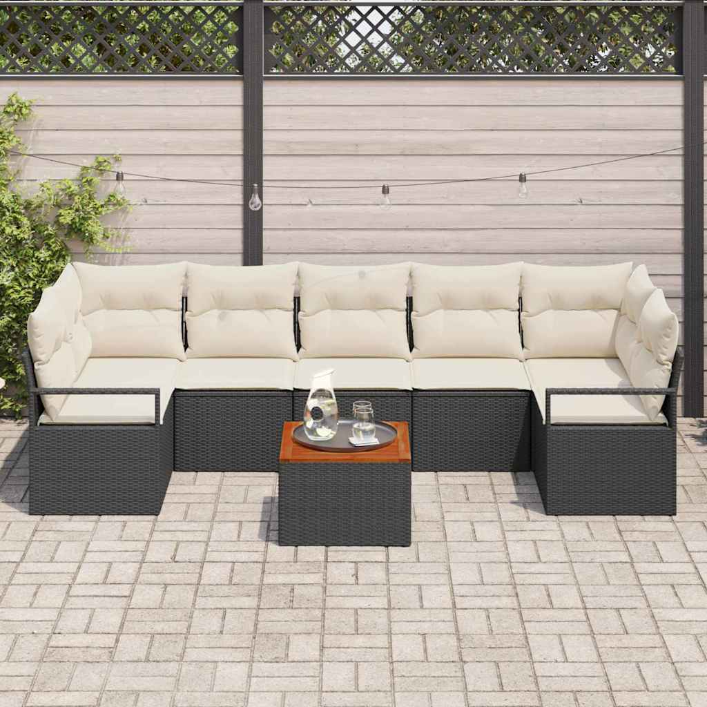 Havesofa Sæt 8 stk. Sort polyrattan