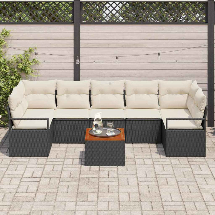 Havesofa Sæt 8 stk. Sort polyrattan