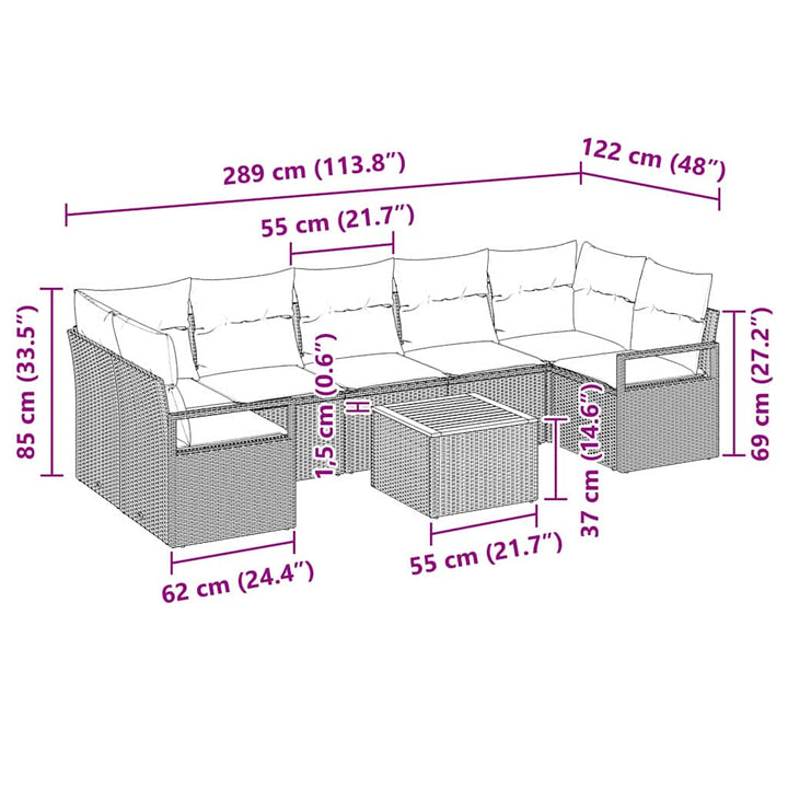 Havesofa Sæt 8 stk. Sort polyrattan
