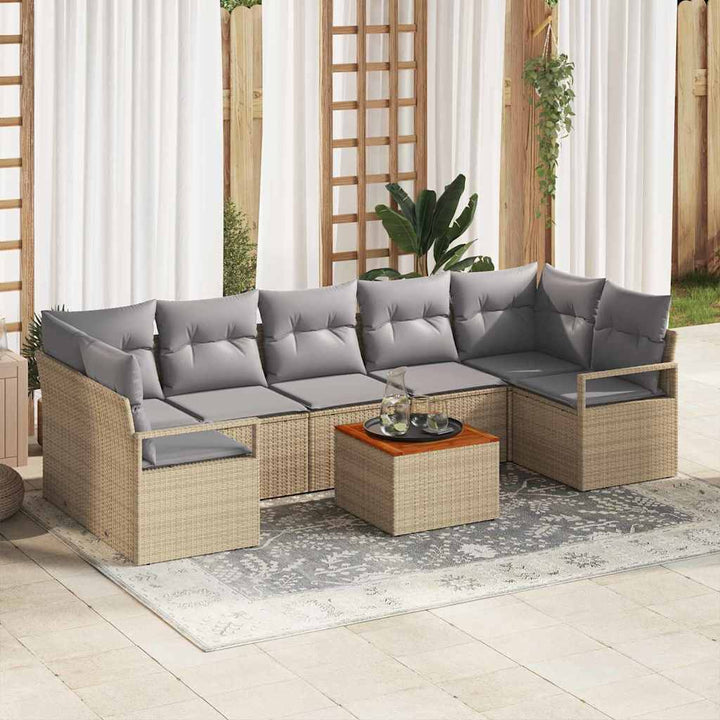 Havesofa Sæt med pude 8 pcs Beige polyrattan