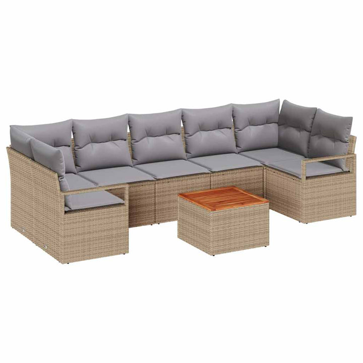 Havesofa Sæt med pude 8 pcs Beige polyrattan