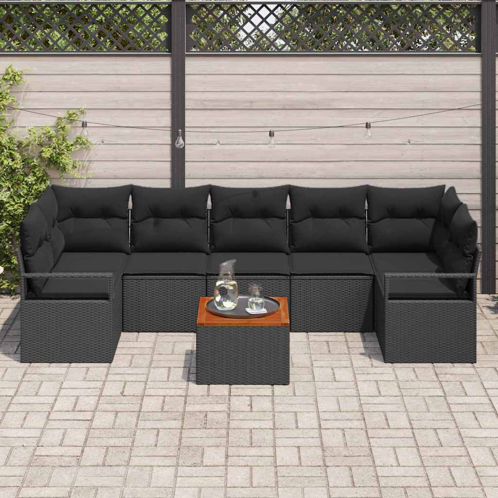 Havesofa Sæt med pude 8 pcs Sort polyrattan