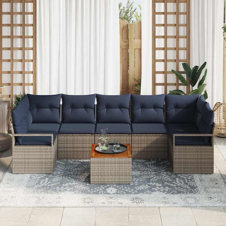 Havesofa Sæt med pude 8 pcs Grå polyrattan