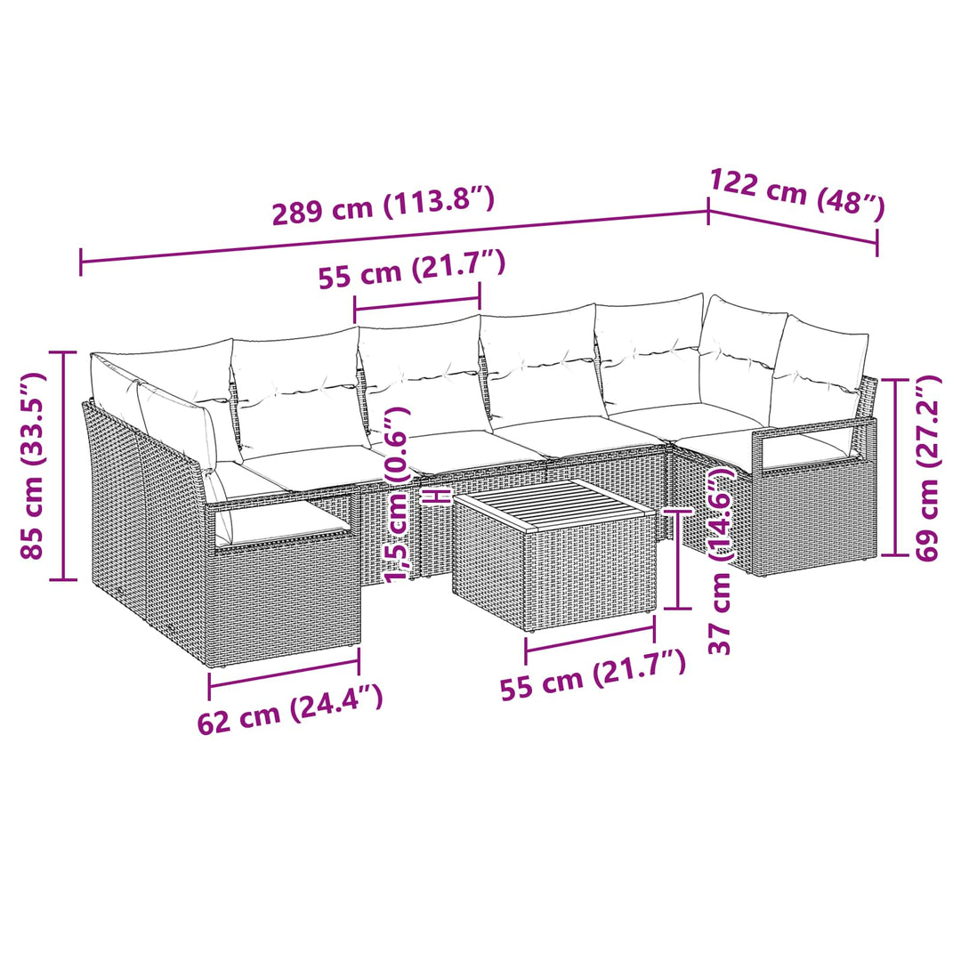 Havesofa Sæt med pude 8 pcs Grå polyrattan