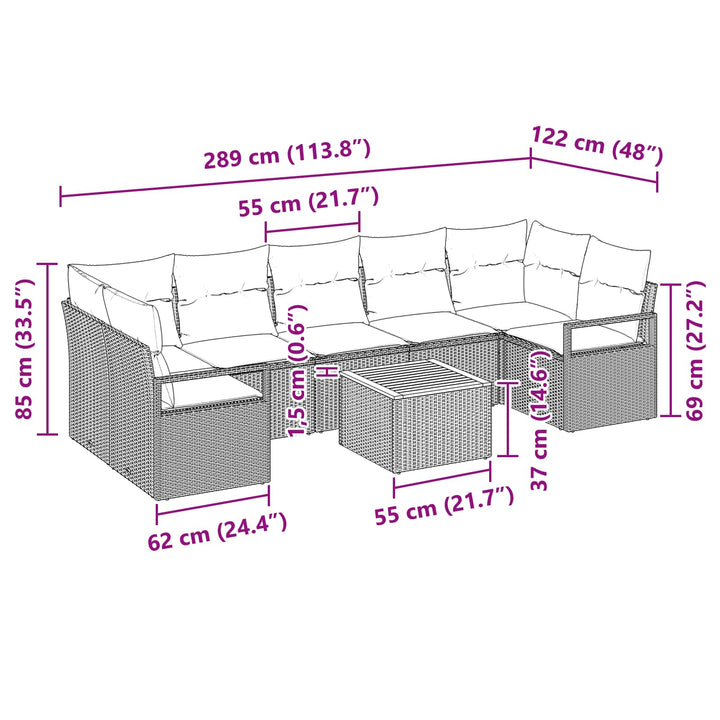 Havesofa Sæt med pude 8 pcs Grå polyrattan