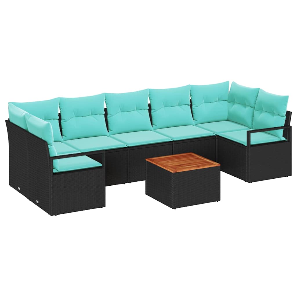 Havesofa Sæt med pude 8 pcs Sort polyrattan