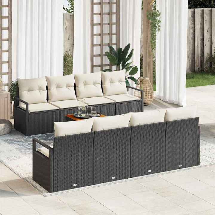Havesofa Sæt med pude 9 pcs Sort polyrattan