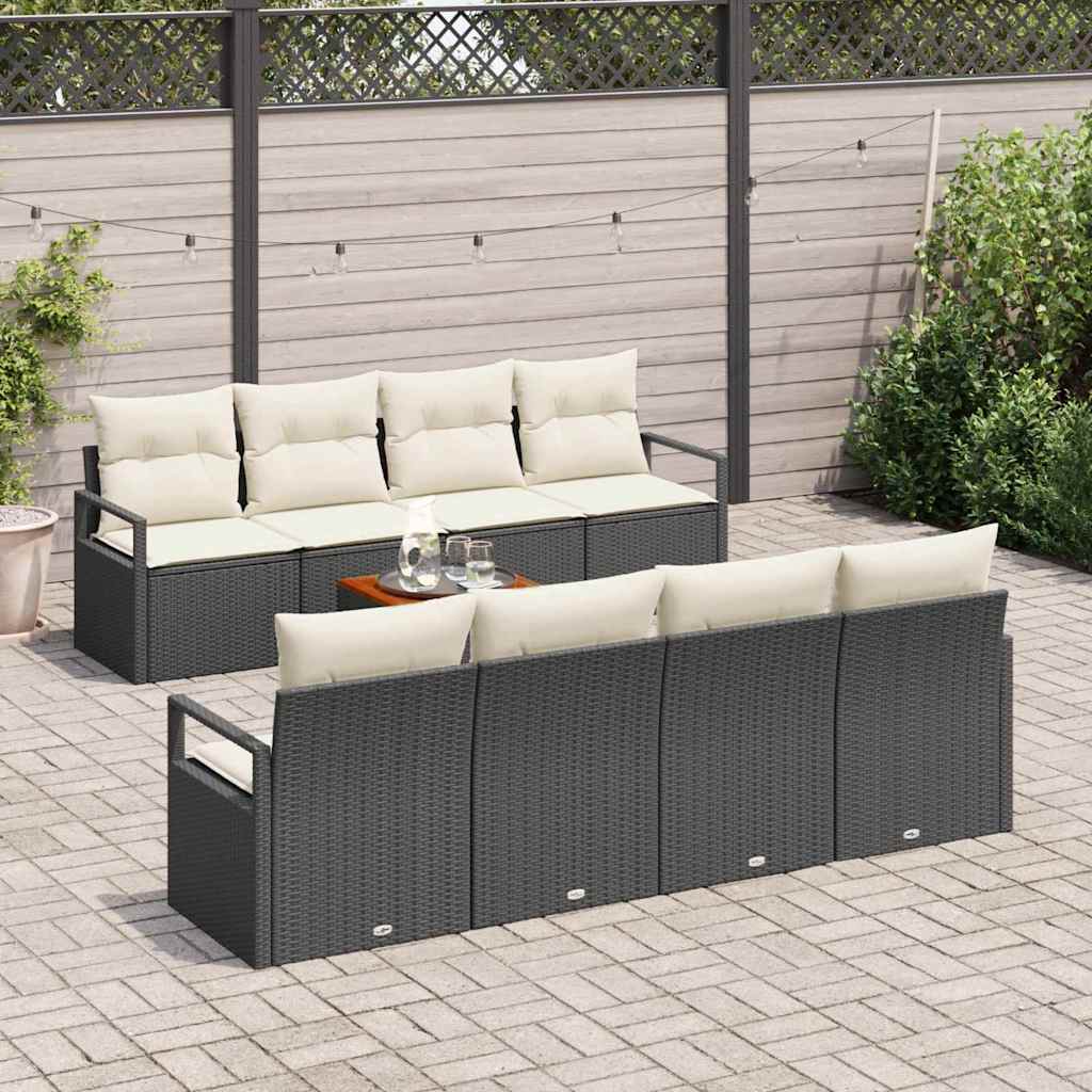 Havesofa Sæt med pude 9 pcs Sort polyrattan