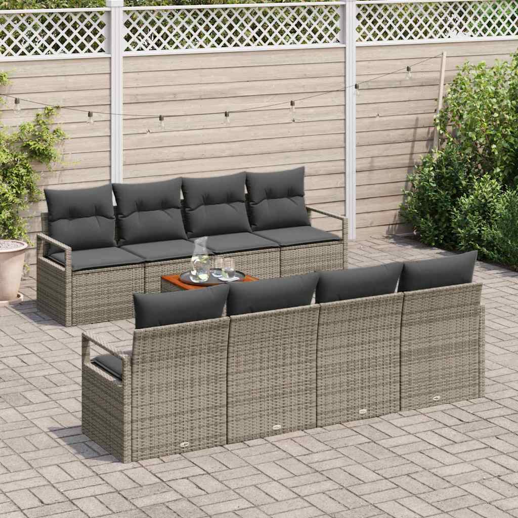 Havesofa Sæt med pude 9 pcs Grå polyrattan