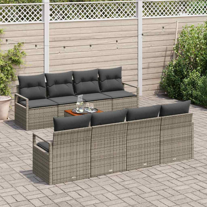 Havesofa Sæt med pude 9 pcs Grå polyrattan