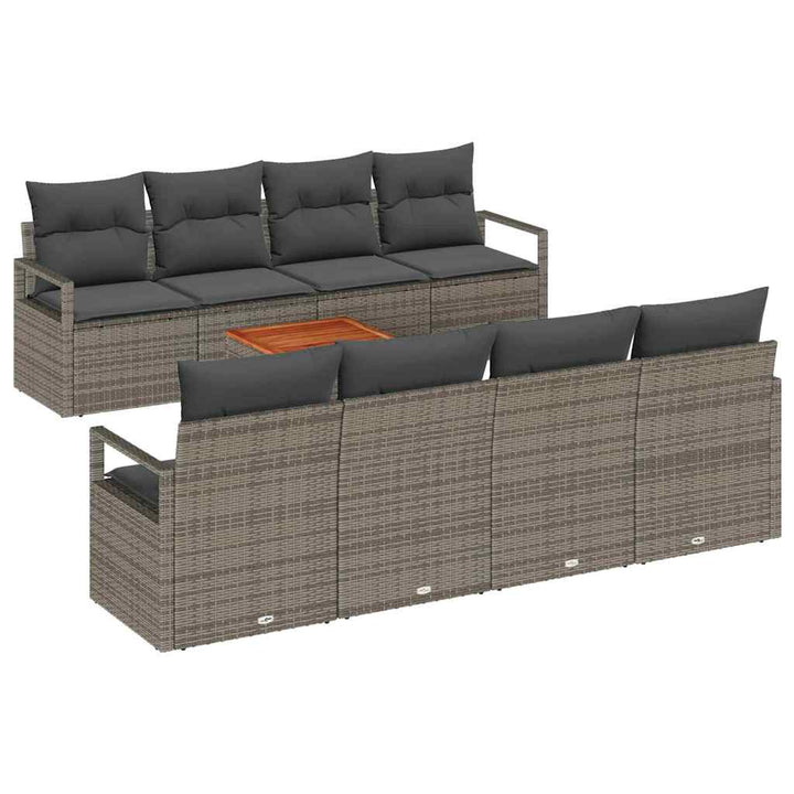 Havesofa Sæt med pude 9 pcs Grå polyrattan