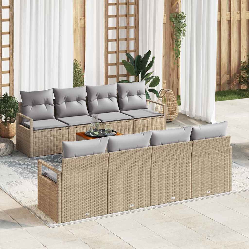 Havesofa Sæt med pude 9 pcs Beige polyrattan