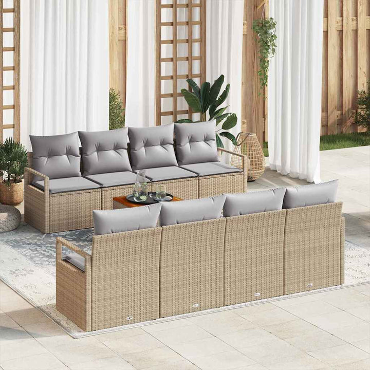 Havesofa Sæt med pude 9 pcs Beige polyrattan