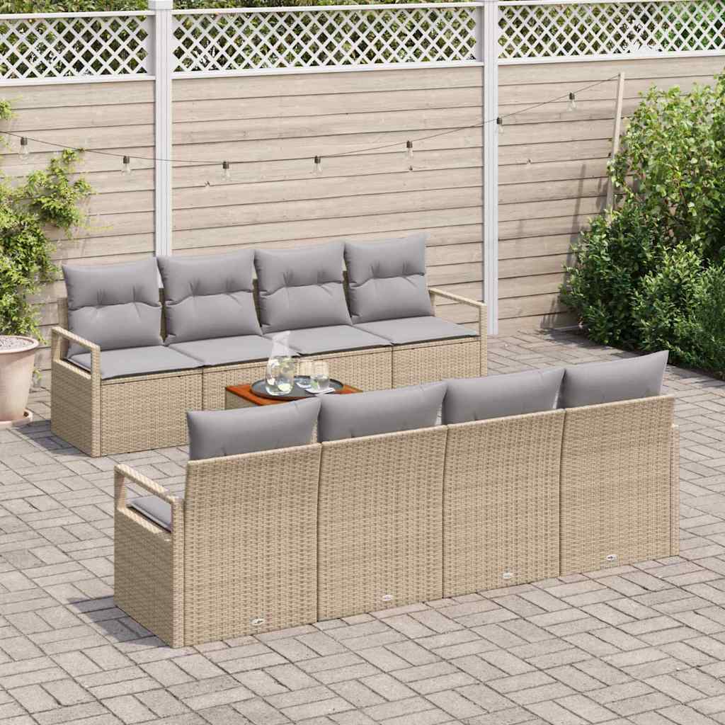 Havesofa Sæt med pude 9 pcs Beige polyrattan