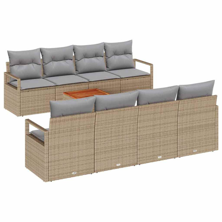 Havesofa Sæt med pude 9 pcs Beige polyrattan