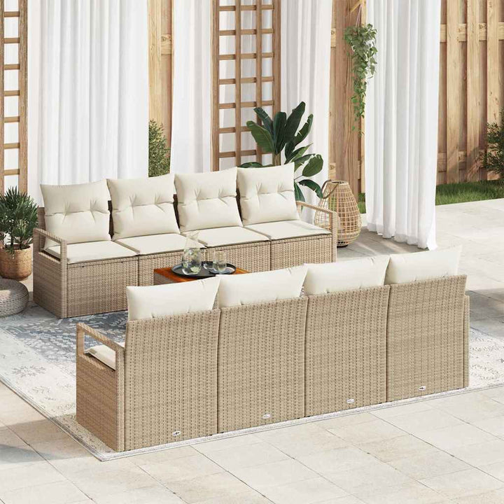 Havesofa Sæt med pude 9 pcs Beige polyrattan