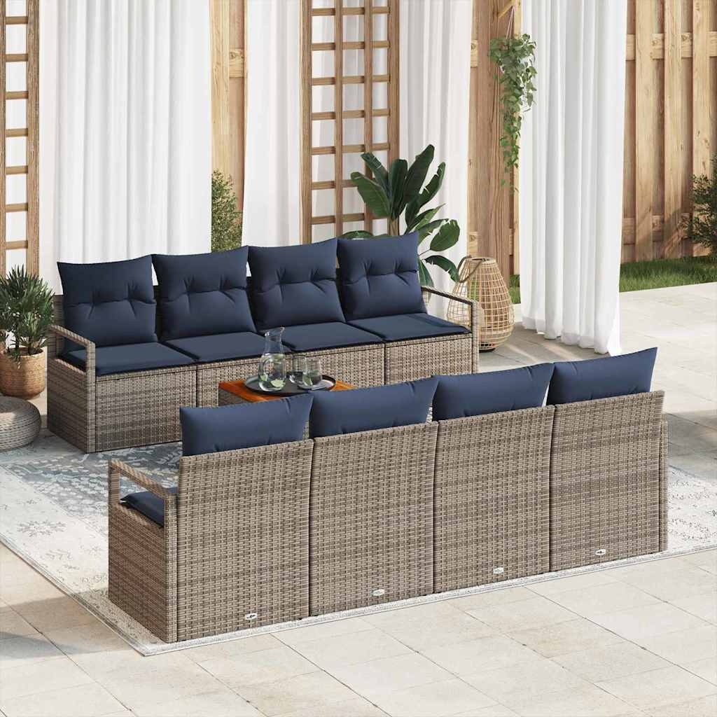 Havesofa Sæt med pude 9 pcs Grå polyrattan