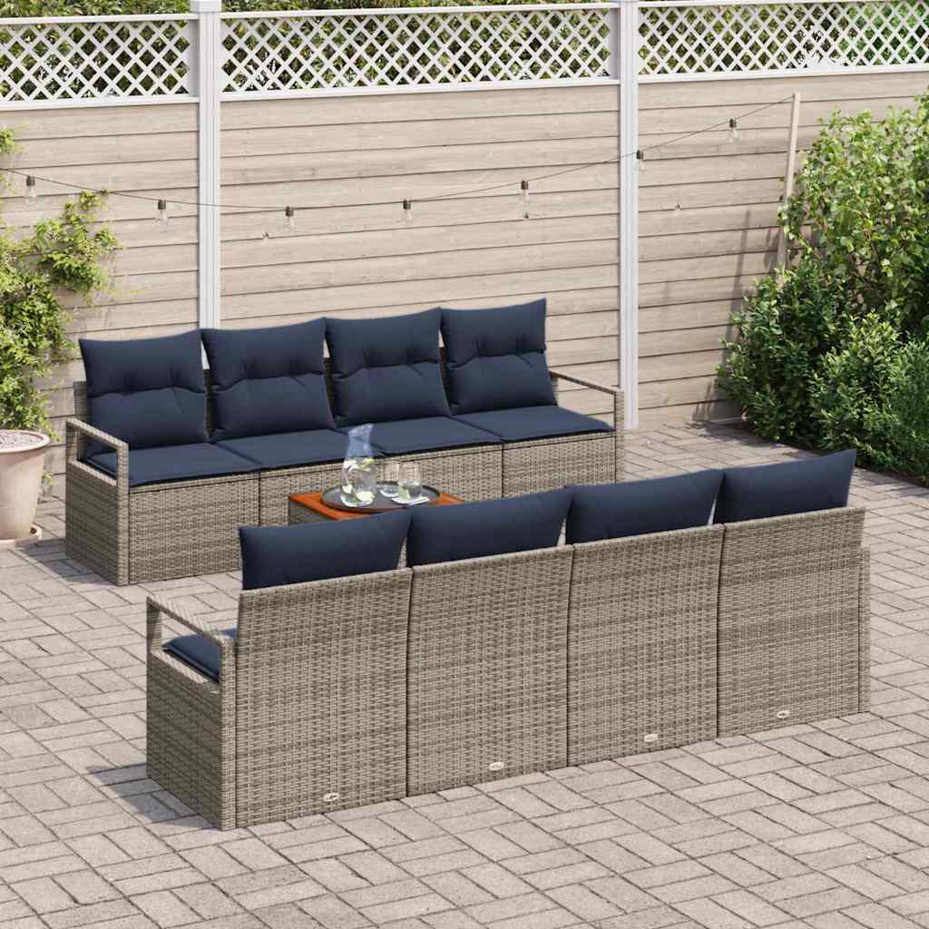Havesofa Sæt med pude 9 pcs Grå polyrattan