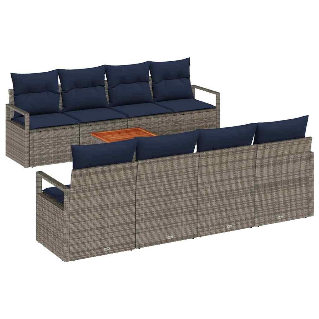Havesofa Sæt med pude 9 pcs Grå polyrattan