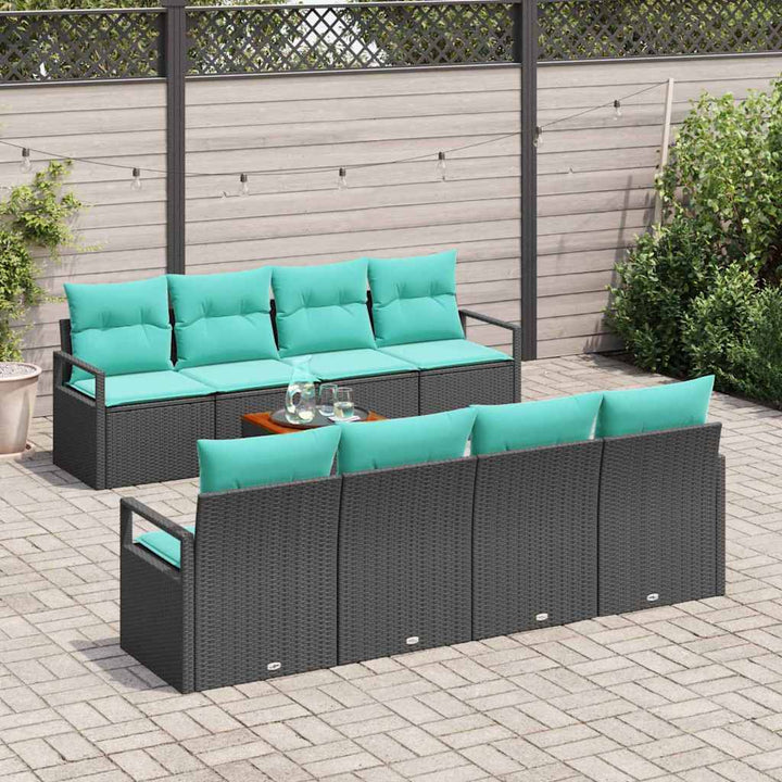 Havesofa Sæt med pude 9 pcs Sort polyrattan
