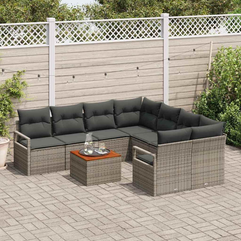 Havesofa Sæt med pude 9 pcs Grå polyrattan