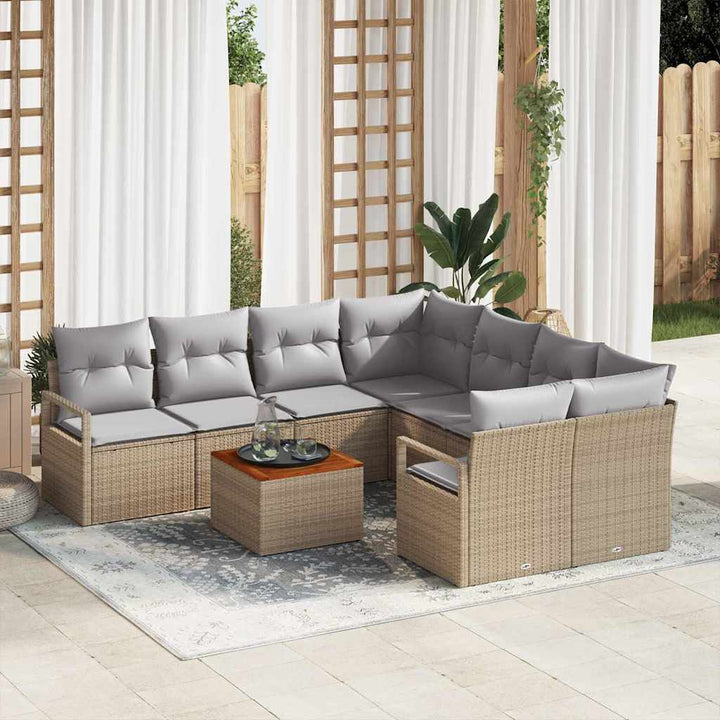 Havesofa Sæt med pude 9 pcs Beige polyrattan