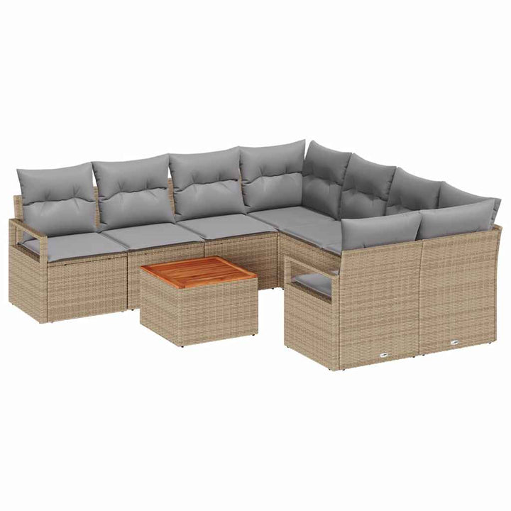 Havesofa Sæt med pude 9 pcs Beige polyrattan