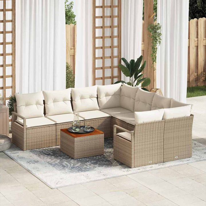 Havesofa Sæt med pude 9 pcs Beige polyrattan