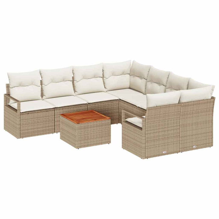Havesofa Sæt med pude 9 pcs Beige polyrattan