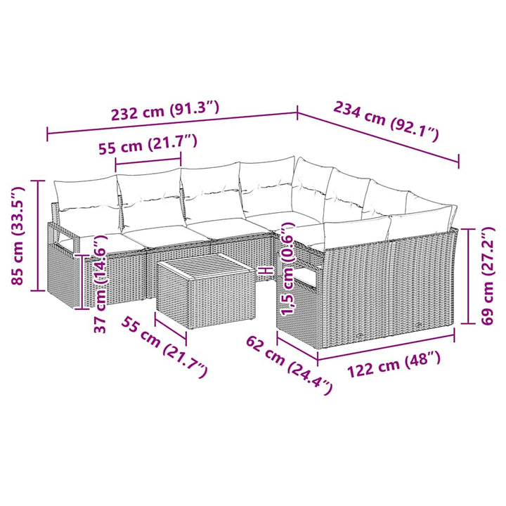 Havesofa Sæt med pude 9 pcs Beige polyrattan