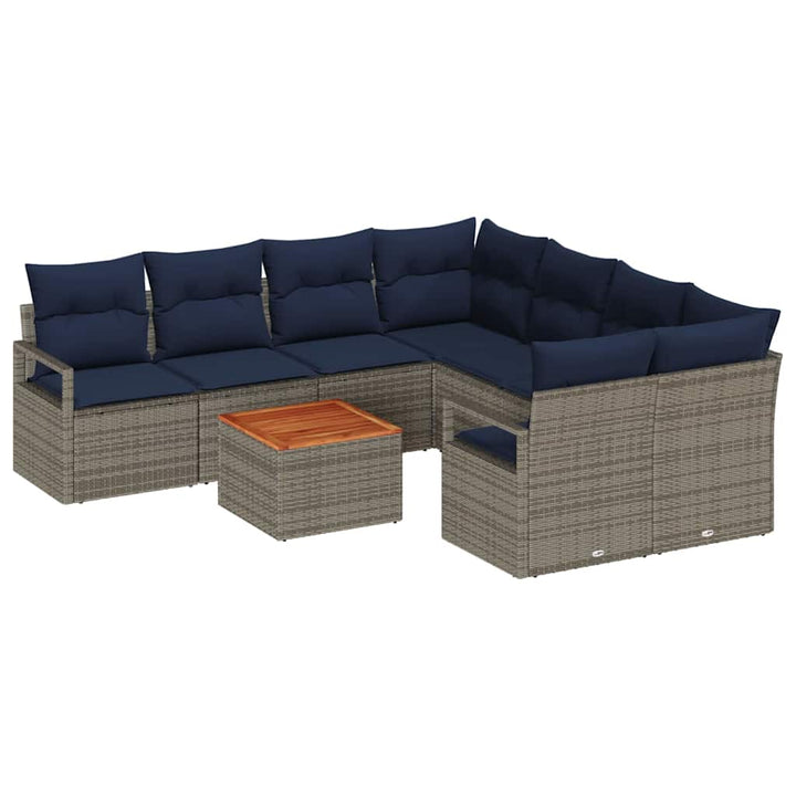 Havesofa Sæt med pude 9 pcs Grå polyrattan