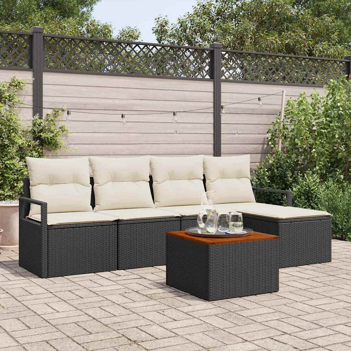 Havesofa Sæt med pude 6 pcs Sort polyrattan