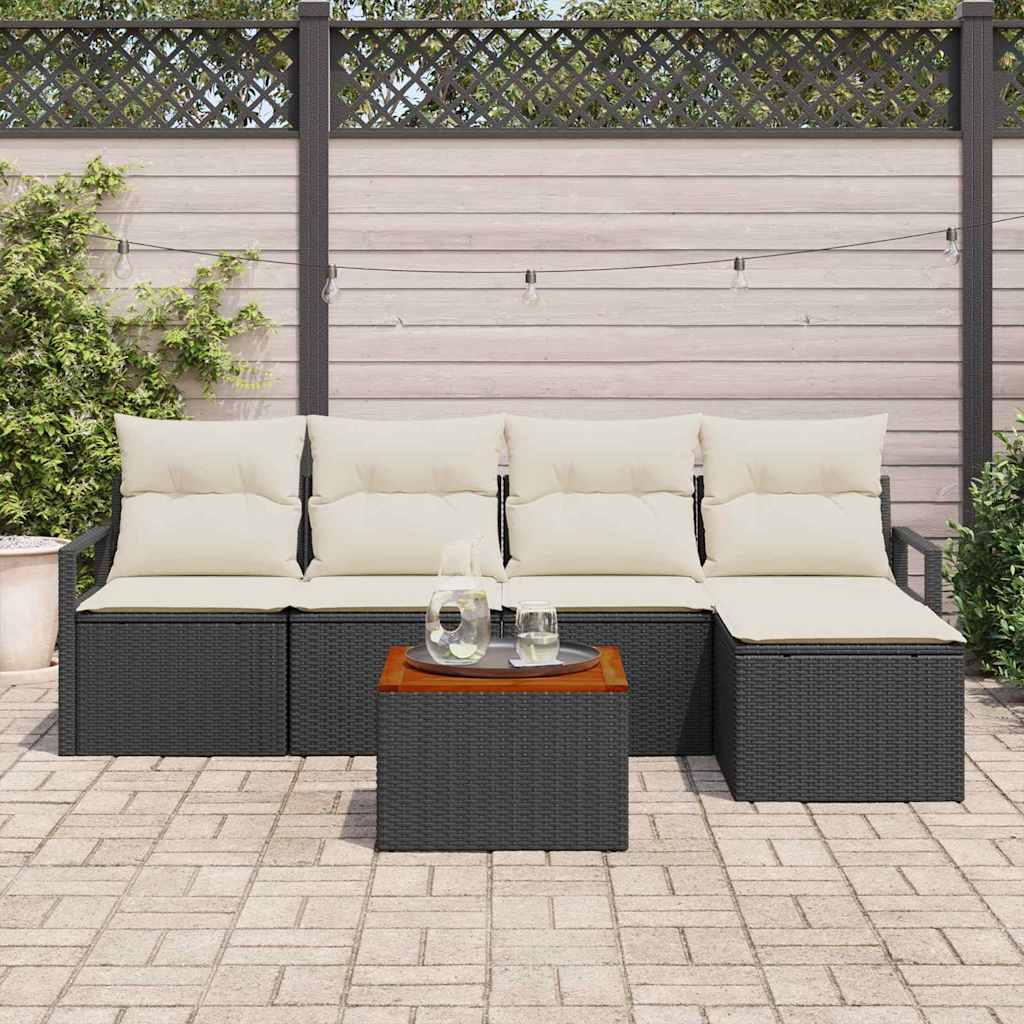 Havesofa Sæt med pude 6 pcs Sort polyrattan