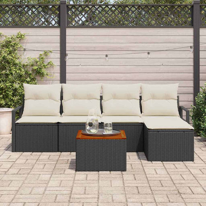 Havesofa Sæt med pude 6 pcs Sort polyrattan