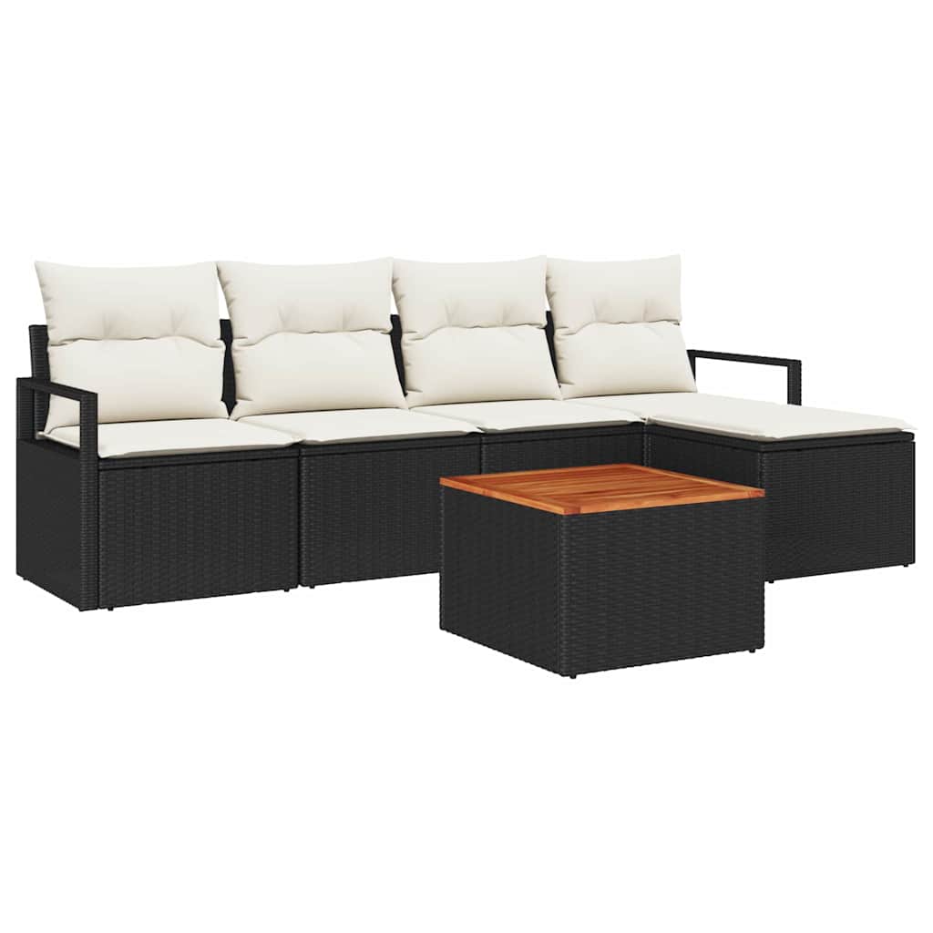 Havesofa Sæt med pude 6 pcs Sort polyrattan