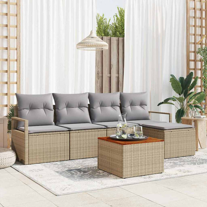 Havesofa Sæt med pude 6 pcs Beige polyrattan