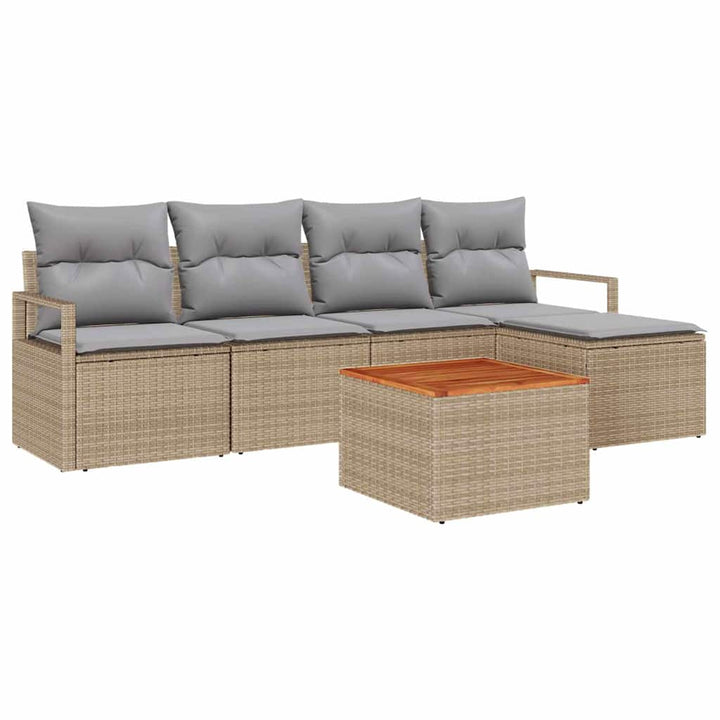 Havesofa Sæt med pude 6 pcs Beige polyrattan