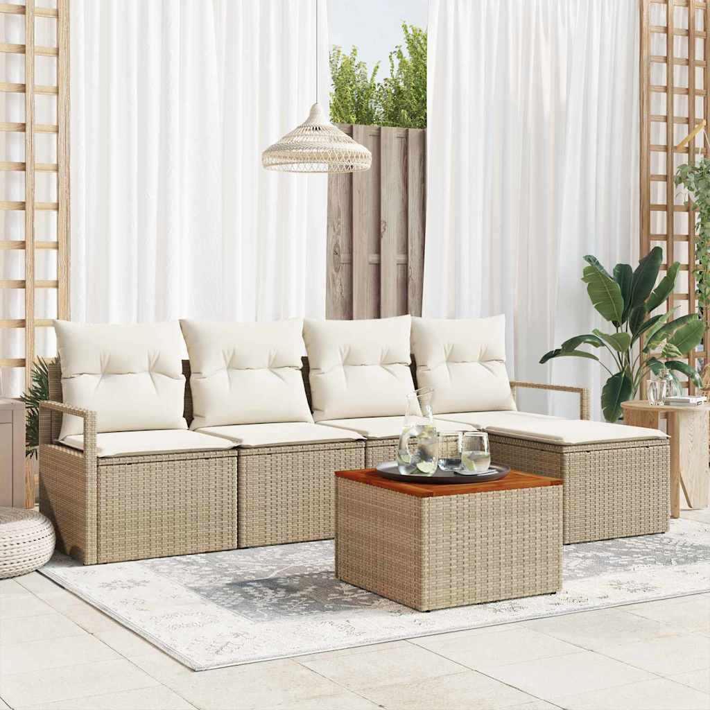 Havesofa Sæt med pude 6 pcs Beige polyrattan