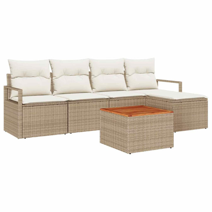 Havesofa Sæt med pude 6 pcs Beige polyrattan