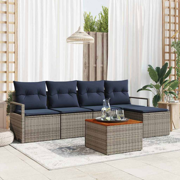 Havesofa Sæt med pude 6 pcs Grå polyrattan