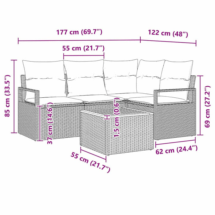 Havesofa Sæt 5 stk. Sort polyrattan
