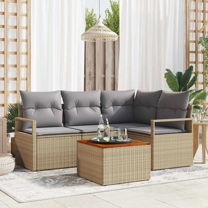 Havesofa Sæt med pude 5 pcs Beige polyrattan