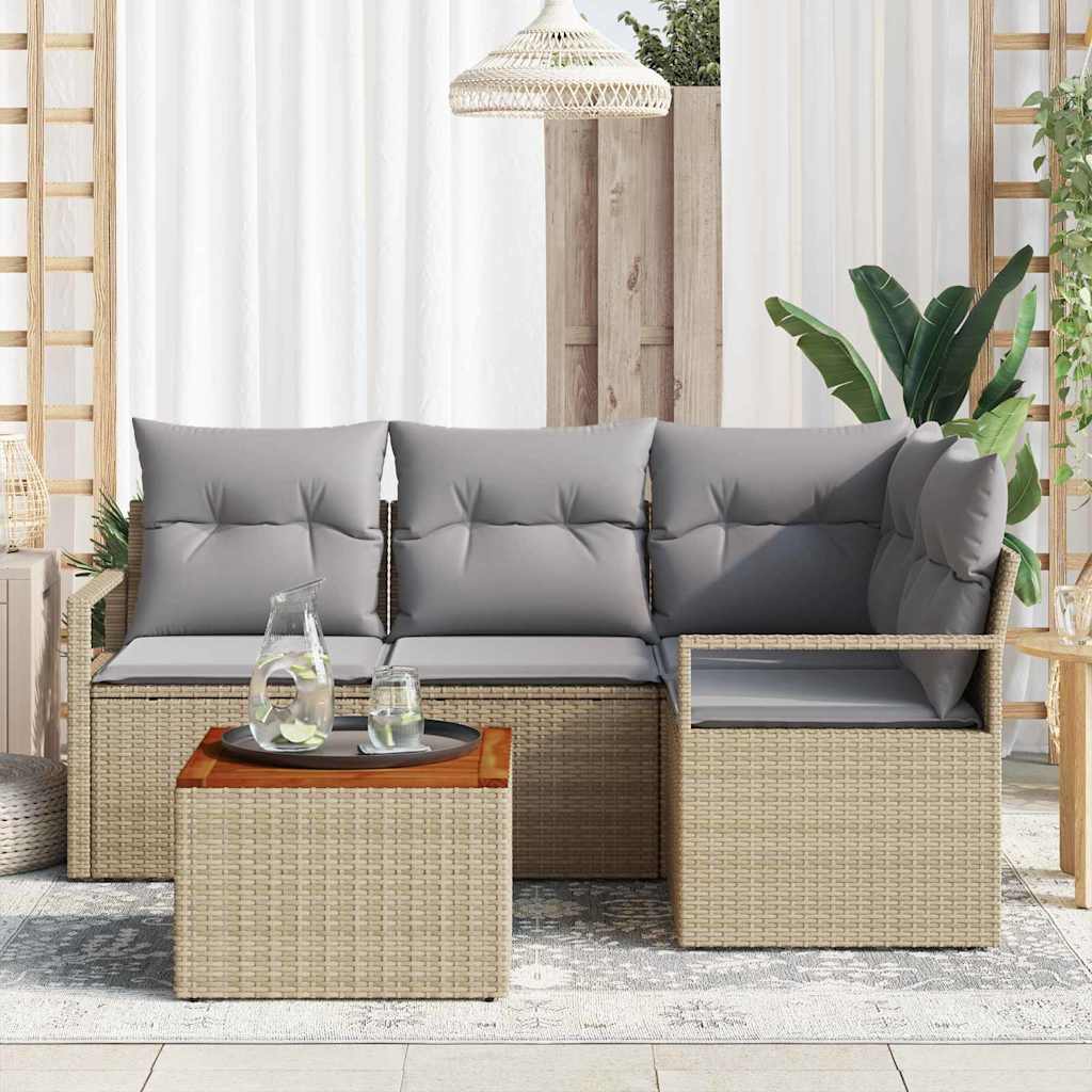 Havesofa Sæt med pude 5 pcs Beige polyrattan