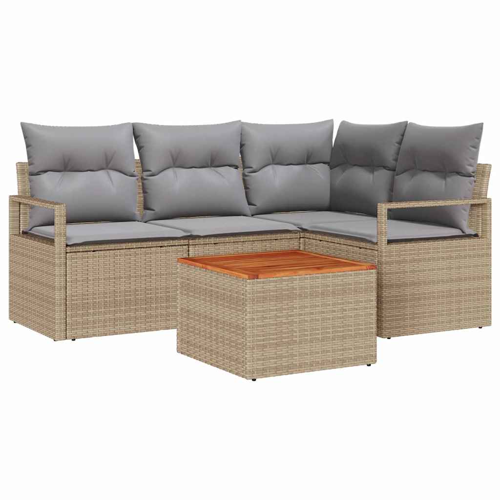 Havesofa Sæt med pude 5 pcs Beige polyrattan