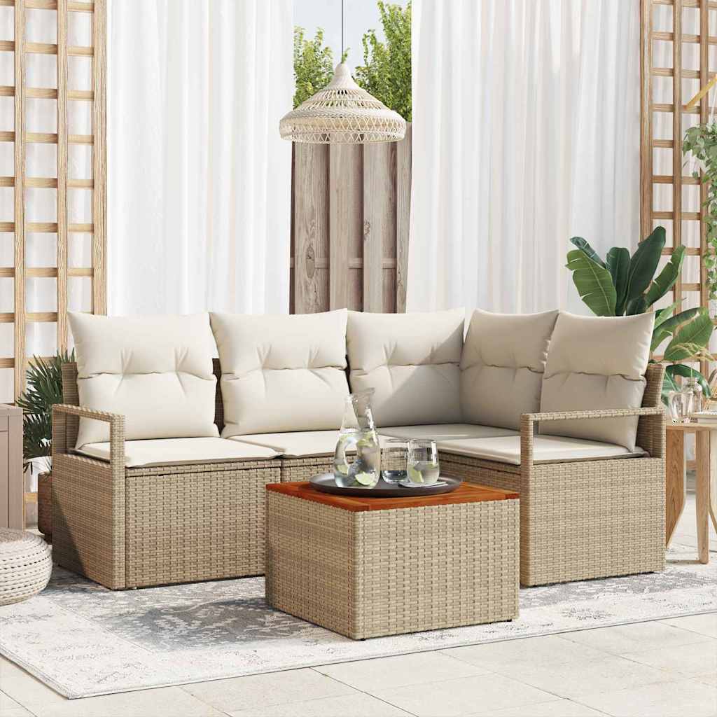 Havesofa Sæt med pude 5 pcs Beige polyrattan