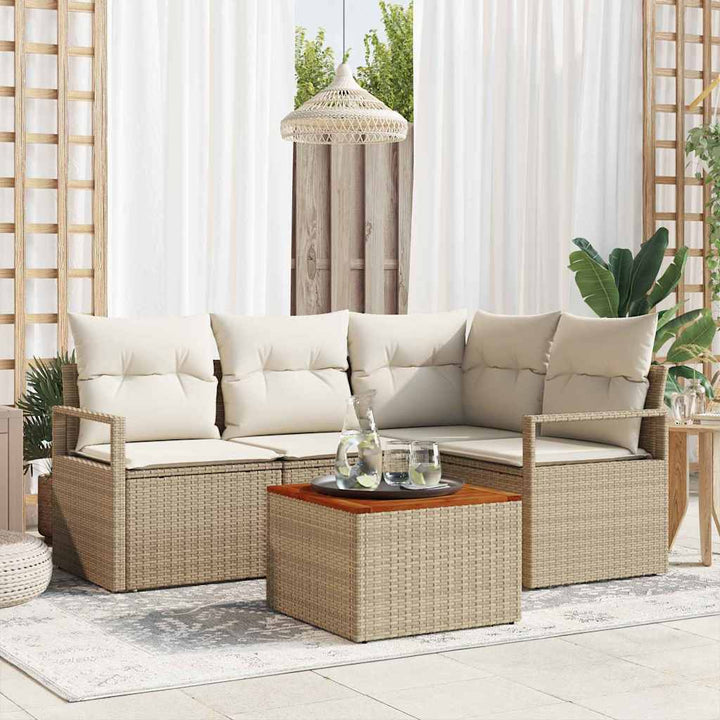 Havesofa Sæt med pude 5 pcs Beige polyrattan