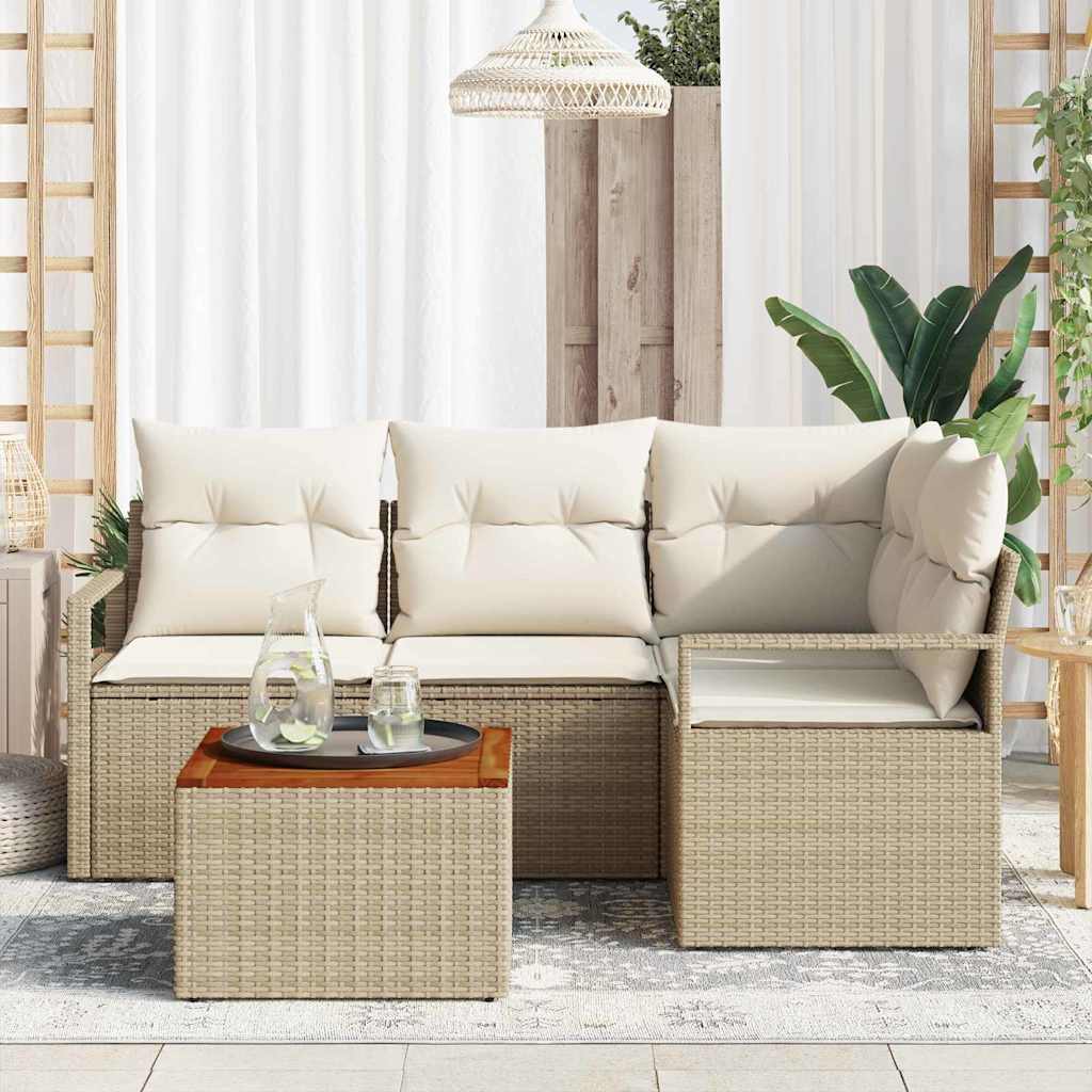 Havesofa Sæt med pude 5 pcs Beige polyrattan