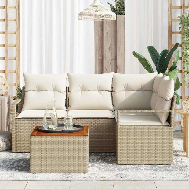 Havesofa Sæt med pude 5 pcs Beige polyrattan